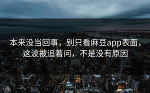 本来没当回事，别只看麻豆app表面，这波被追着问，不是没有原因