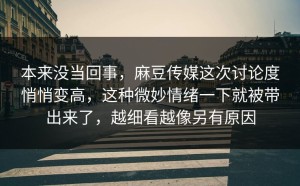 本来没当回事，麻豆传媒这次讨论度悄悄变高，这种微妙情绪一下就被带出来了，越细看越像另有原因