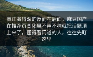 真正藏得深的反而在后面，麻豆国产在推荐页变化里不声不响就把话题顶上来了，懂得看门道的人，往往先盯这里