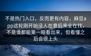 不是热门入口，反而更有内容，麻豆app这轮刚开始没人在意后来全在找，不是谁都能第一眼看出来，但看懂之后会很上头