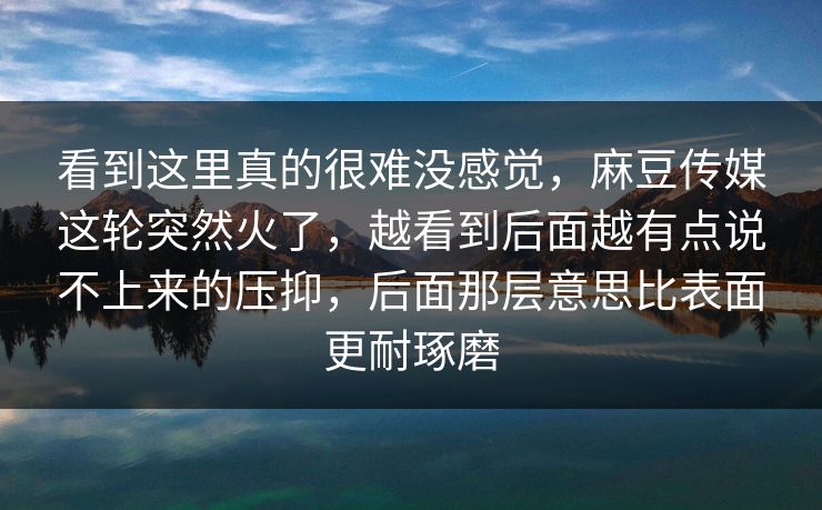看到这里真的很难没感觉，麻豆传媒这轮突然火了，越看到后面越有点说不上来的压抑，后面那层意思比表面更耐琢磨