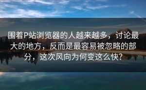 围着P站浏览器的人越来越多，讨论最大的地方，反而是最容易被忽略的部分，这次风向为何变这么快？